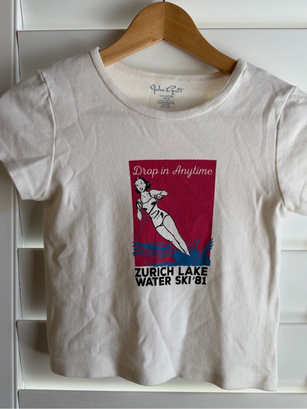 Brandy Melville White Tee with Pink and Blue Graphic